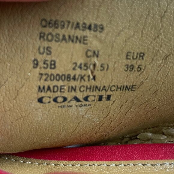 Coach Rosanne Wedge Manmade Cross Strap Sandal Turnlock Gold Hard Red Brown 9.5B - Picture 12 of 13